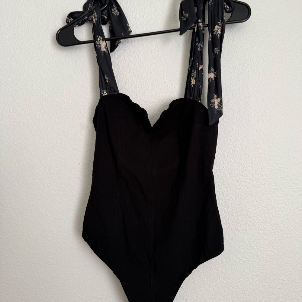 Free people Movement by Free People Black Bodysuit with Floral Accents - Picture 4 of 8